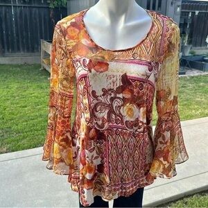 V Cristina Boho Floral Multicolor Women's Top Size M Lightweight